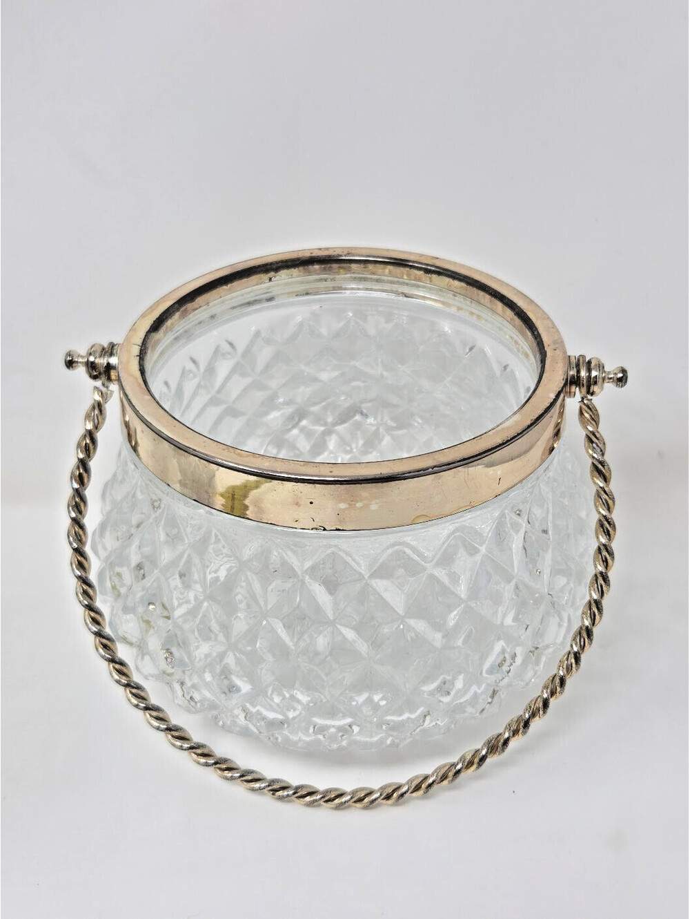 John Grinsell & Sons Silver Plated Cut Glass Biscuit Barrel Twist Handle